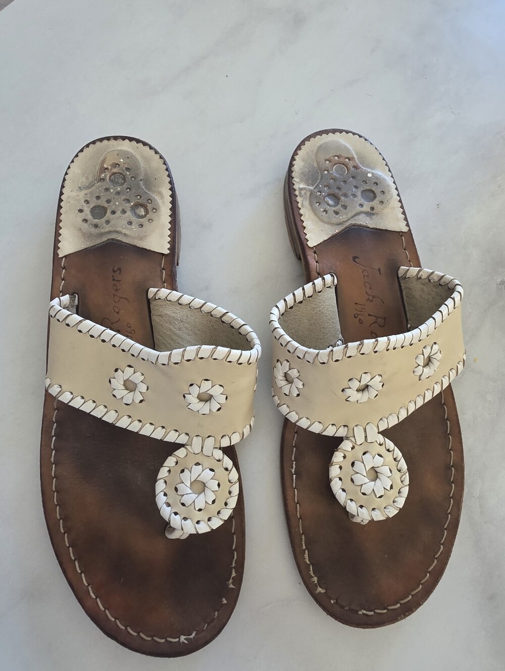 Jack Rogers White Leather Whipstitch Sandal